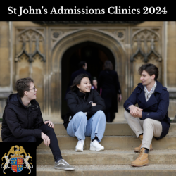Three St John’s students in conversation sitting on the steps of New Court.