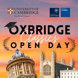 Oxbridge Classics Open Day Logos of Oxford and Cambridge Classics Faculties and buildings on colourful background