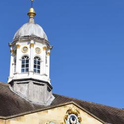 A building with the Trinity Hall crest.