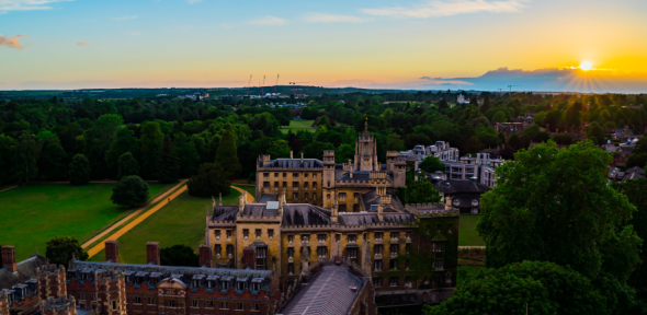 St John's College - University of Cambridge St John's College from bird's-eye view at sunrise