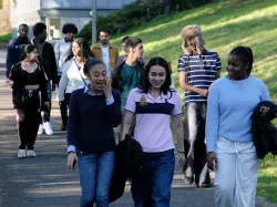 Students from the You'll Fit In programme walking in West Cambridge